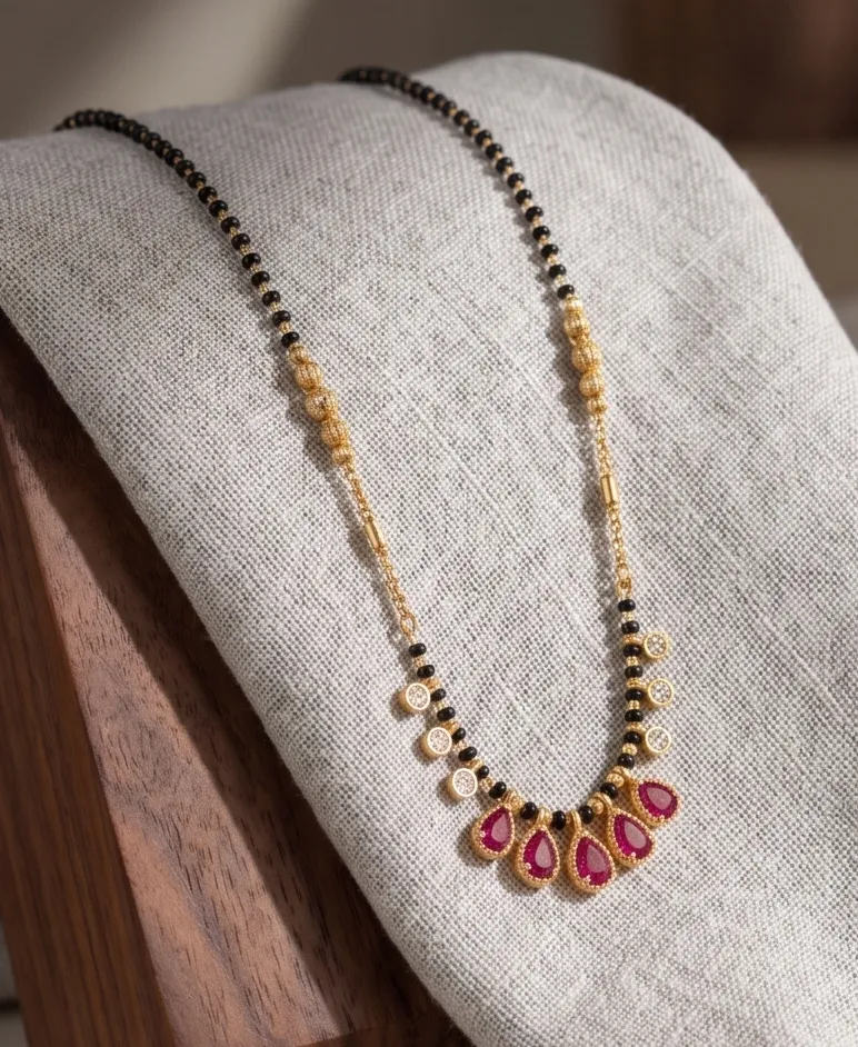 Ruby-Drop Dainty Mangalsutra